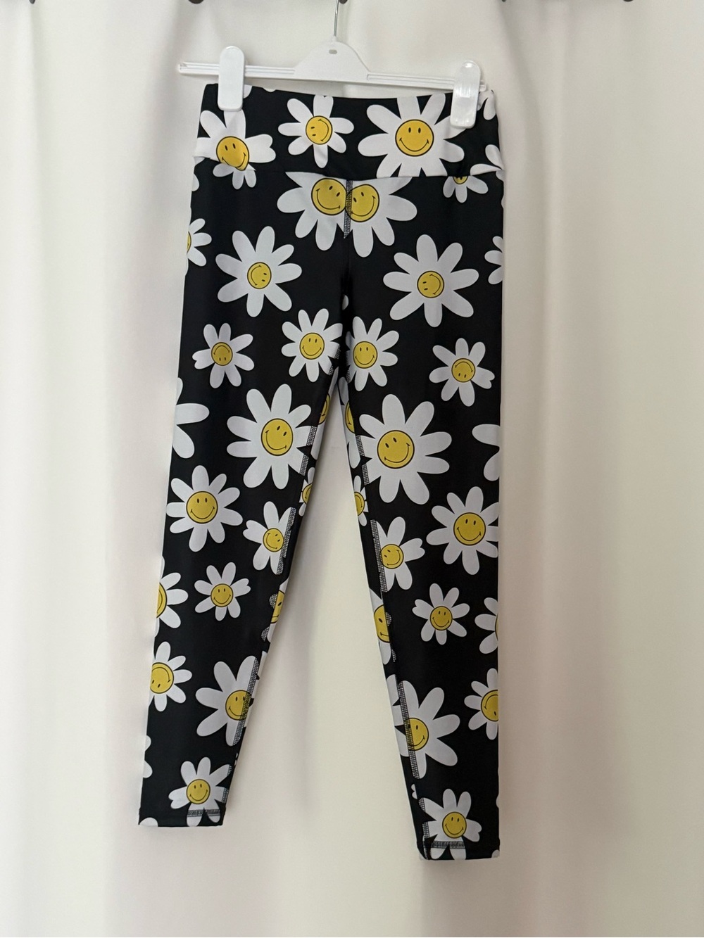 Woman Maaji Black Daisy Print Leggings with Smiley Face